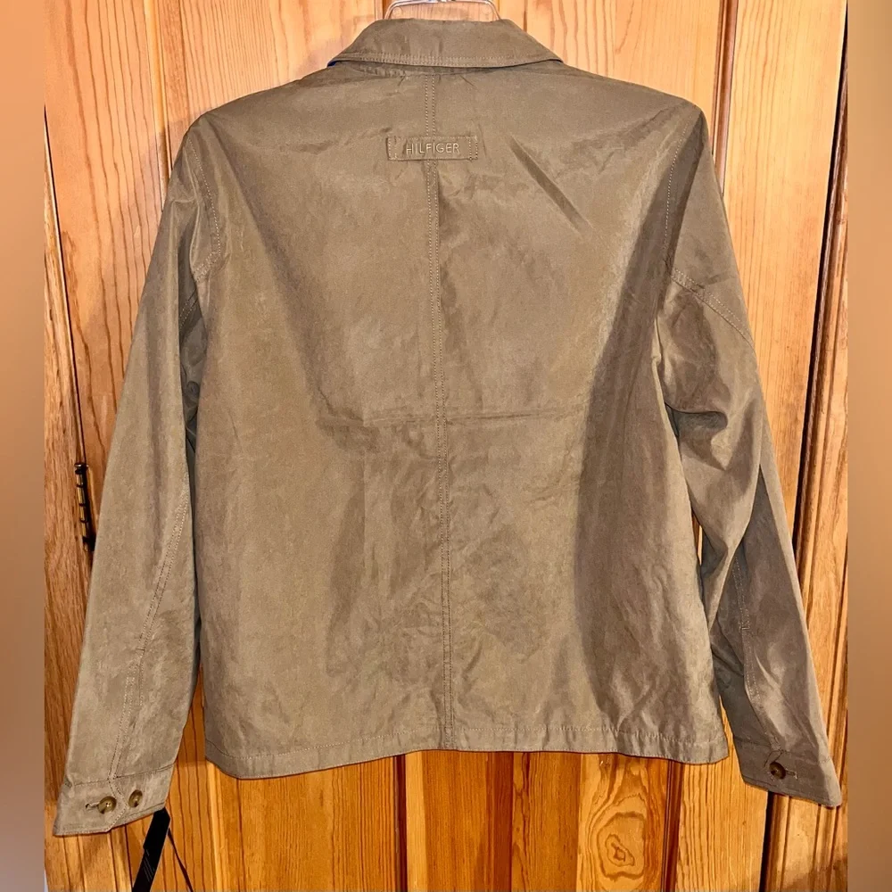 NWT Tommy Hilfiger Mens Khaki Micro Twill Jacket L Gingham Lined Harrington Coat